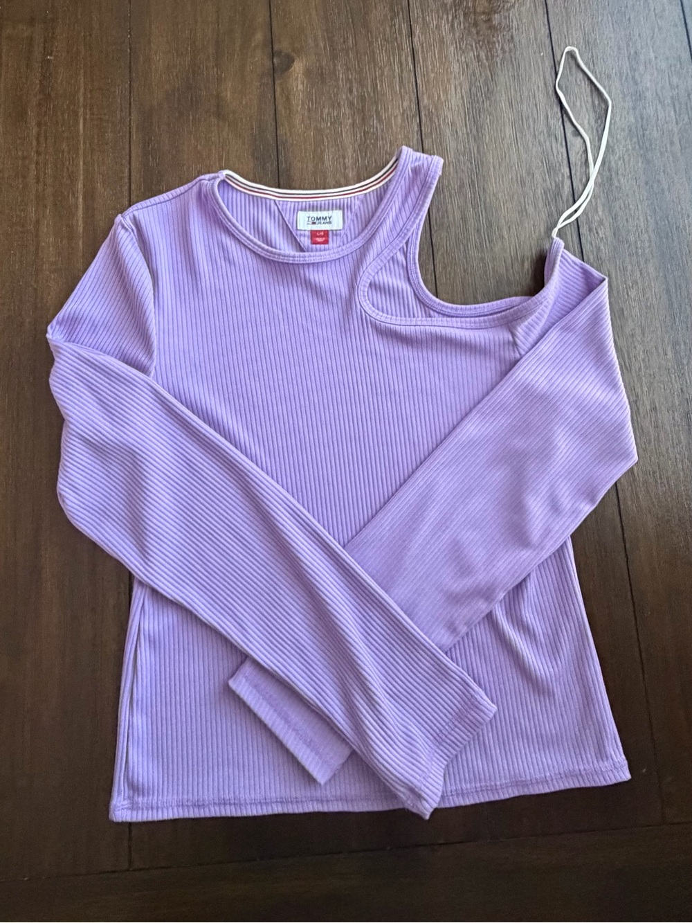Tommy Hilfiger Lavender Ribbed One-Shoulder Long Sleeve Top